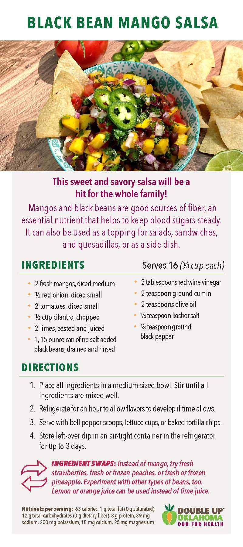 DUO for Health Recipe Card- Black Bean Mango Salsa (25 pack)