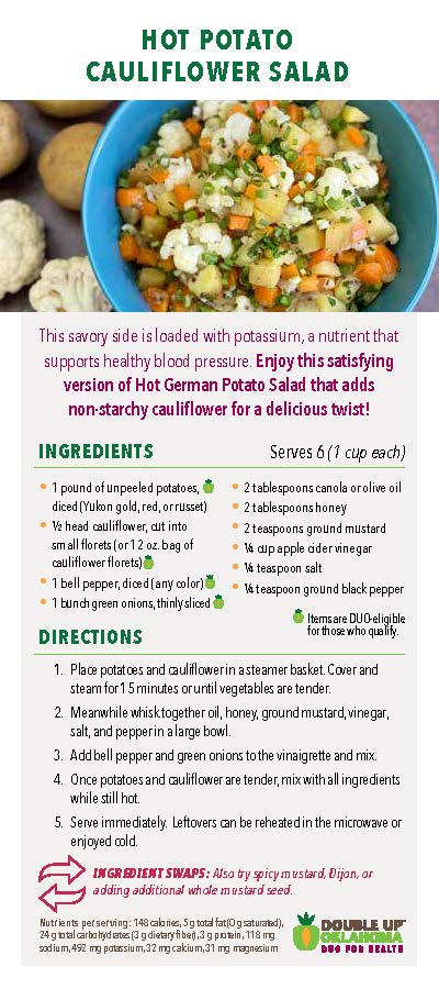 DUO for Health Recipe Card- Hot potato cauliflower salad (25 pack)