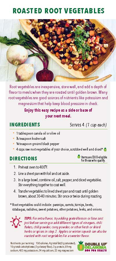 DUO for Health Recipe Card- Roasted root vegetables (25 pack)