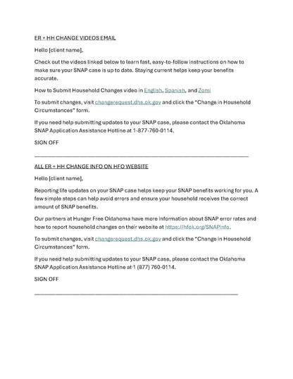 SNAP Error Rate and Household Change - Communication Suite