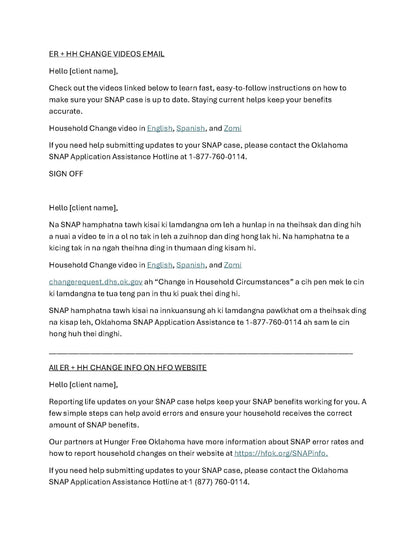 SNAP Error Rate and Household Change - Communication Suite