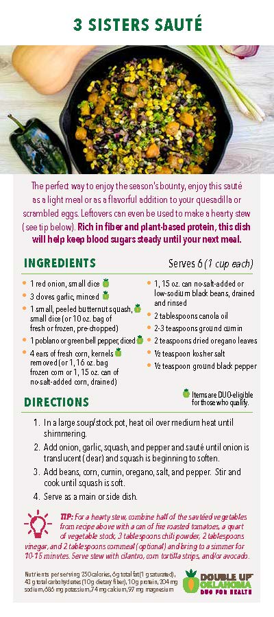 DUO for Health Recipe Card- 3 Sisters Saute (25 pack)