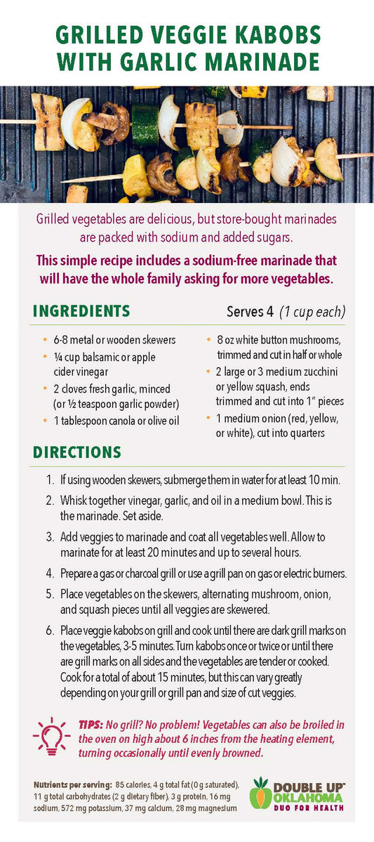 DUO for Health Recipe Card- Grilled veggie Kabob (25 pack)