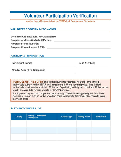 SNAP Volunteer Participation Verification