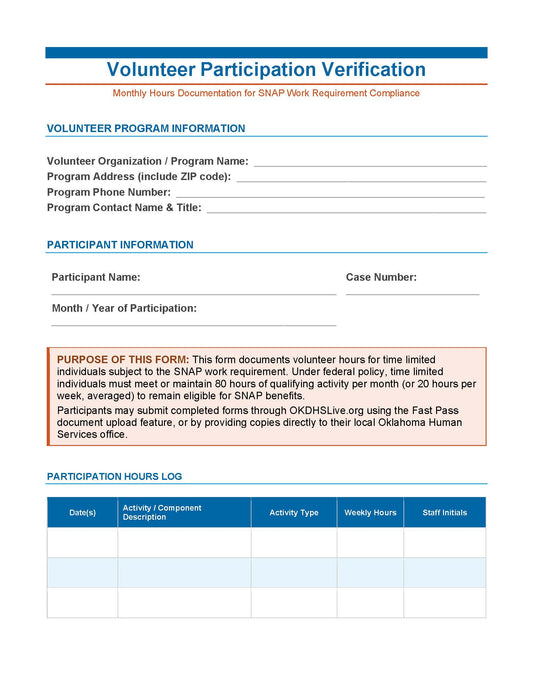 SNAP Volunteer Participation Verification