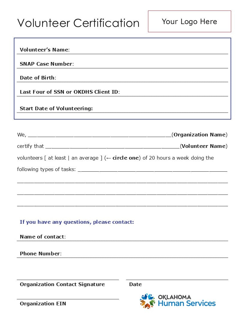 Volunteer Certification Template